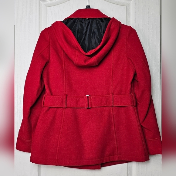 INTL DETAILS Womens RED Double Breasted Pea Coat MEDIUM Removable Hood - Picture 3 of 11